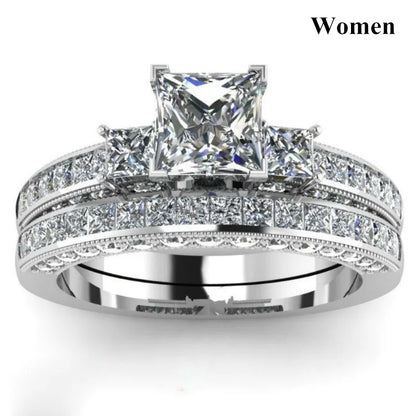 Luckacco Couple Rings Exquisite Women Rhinestones Zirconia Rings Set Simple Gold Color Men Stainless Steel CZ Stone Rings Wedding Jewelry