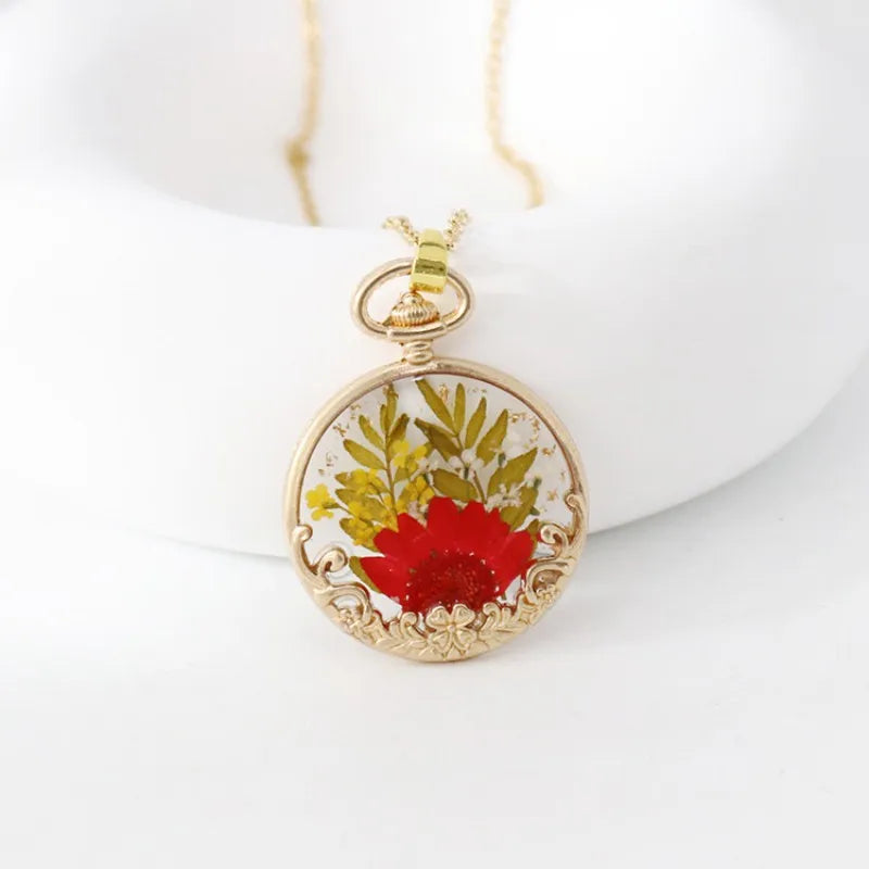 luckacco elegant dried flower charm necklace handmaking epoxy resin flowers necklace unique plant design series chain necklace