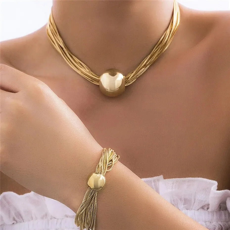 luckacco 2pcs/set colorful bohemian fashion choker necklace bracelet jewelry set classic cross chain accessories for women gift party