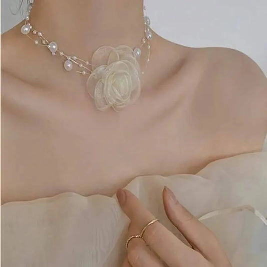 Luckacco Exquisite Imitation Pearl Choker Necklace Fashionable Bow Tie Lace Up Velalvet Necklace Personality Simple Jewelry For Woman