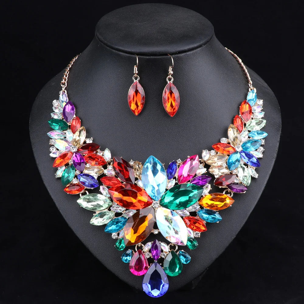 luckacco fashion crystal jewelry sets bridal necklace earrings sets wedding party jewelery dress jewellery decoration accessories