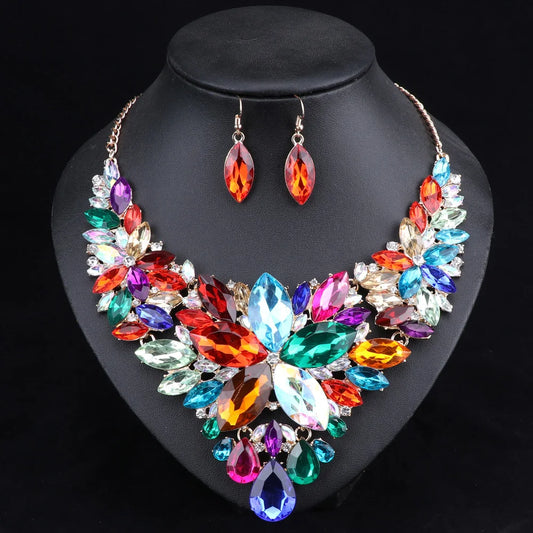 Luckacco Fashion Crystal Jewelry Sets Bridal Necklace Earrings Sets Wedding Party Jewelery Dress Jewellery Decoration Accessories