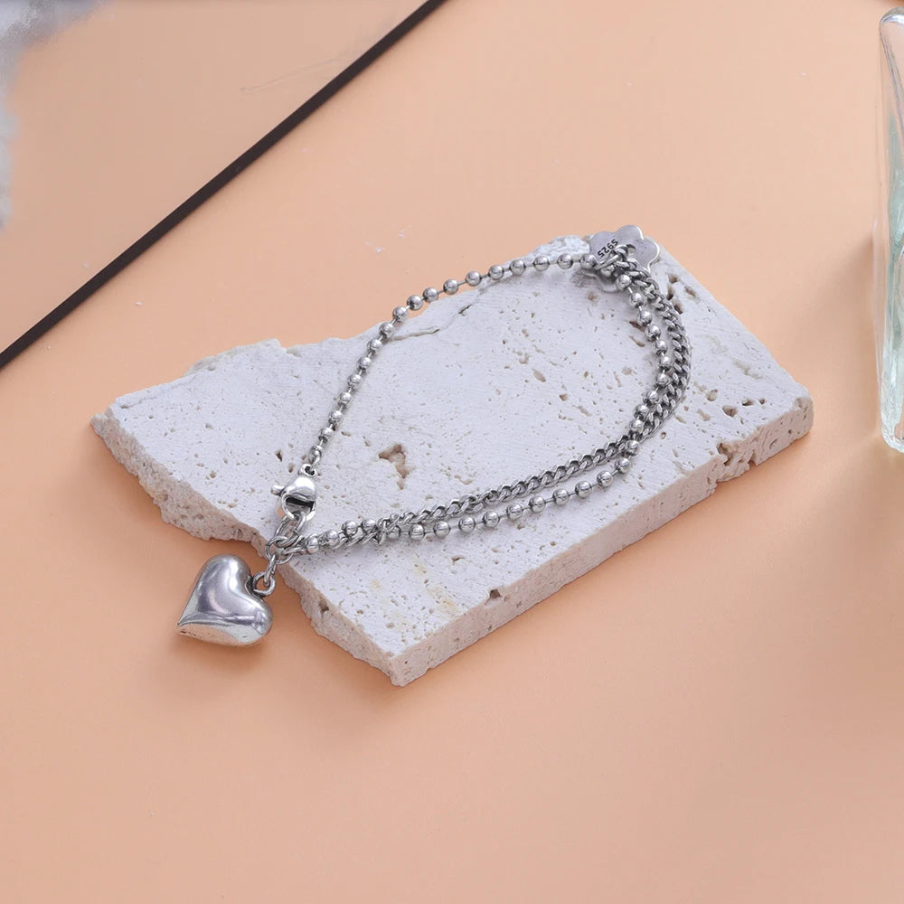 luckacco new 925 silver geometric bead punk peace of mind words irregular string bracelet for woman girl fashion jewelry gift dropship