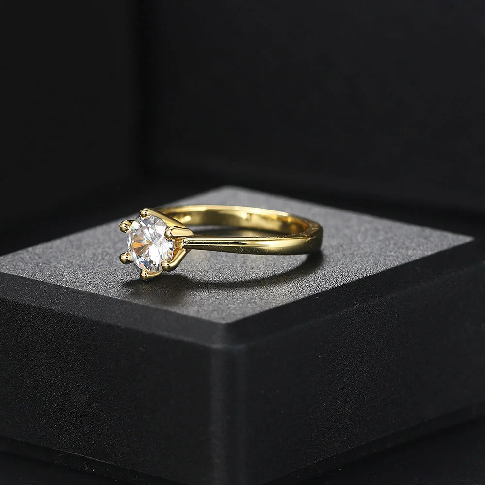 luckacco zhouyang wedding rings for women classic 1 carat aaa+ zircon light gold color engagement anniversary ring jewelry  r174