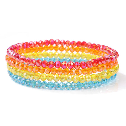 Luckacco 4Pcs/set Shinning Crystal Beads Elastic Bracelet Bohemian Faceted Colorful Crystal Glass Beaded Bracelet Bangles Set For Women