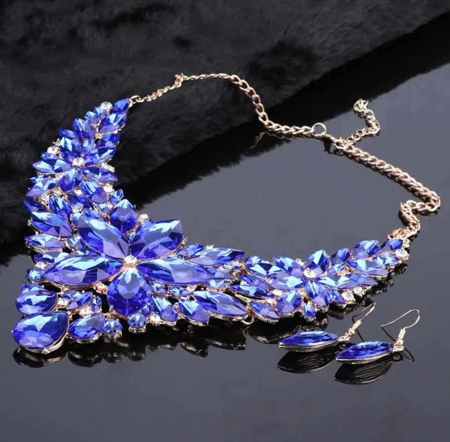 luckacco fashion crystal jewelry sets bridal necklace earrings sets wedding party jewelery dress jewellery decoration accessories