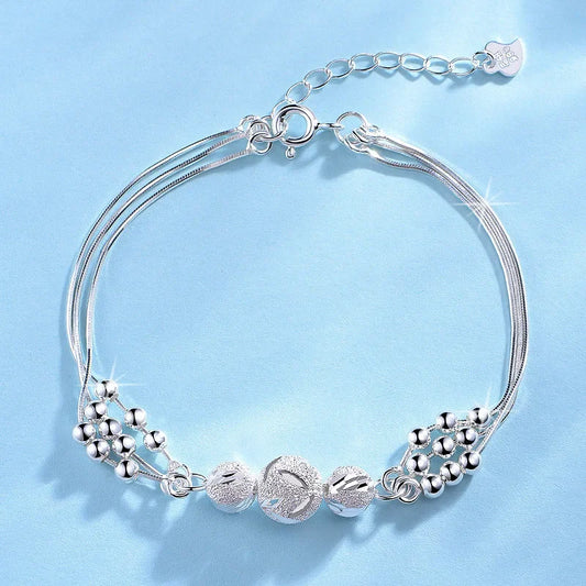 Luckacco New 925 Sterling Silver Bracelet Pearls Knots Bracelet for Women Fashion Heart Pearls Bracelet  Luxury Jewelry Accessories Gift
