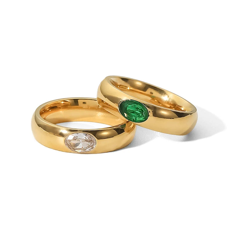 luckacco 16k gold plated stainless steel green white cubic zirconia stackable eternity bands wedding ring band for women jewelry gift