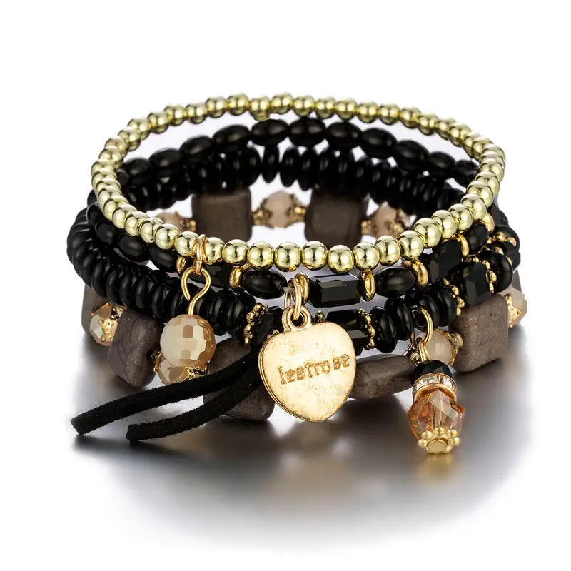 luckacco diezi korean ethnic bohemian crystal beads leaves charm bracelets for women girls elastic rope wrap bracelet pulseira feminina