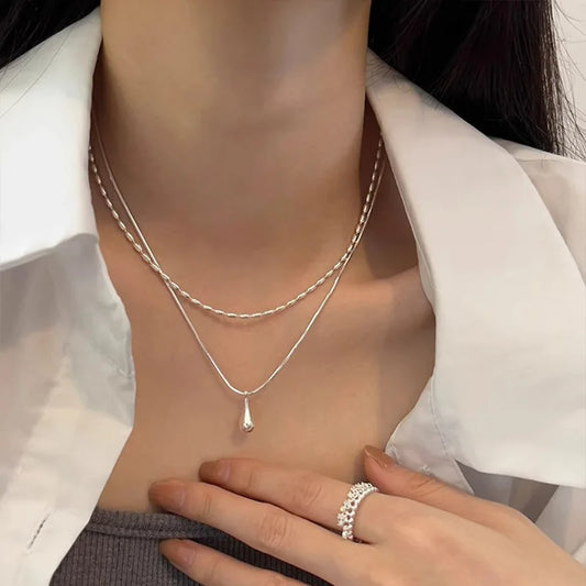 Luckacco New Trendy Fashion 925 Silver Pearl Simple Elegant Thin Chain Pendant Necklace for Women Girl Jewelry Dropship