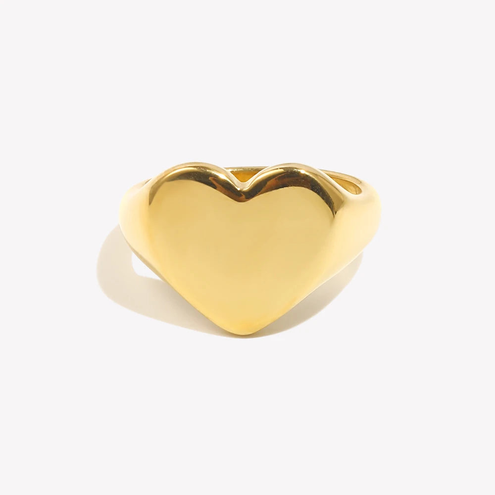 luckacco e.b.belle stainless steel fine polished wide large heart finger rings stainless steel hypoallergenic rings for female jewellery