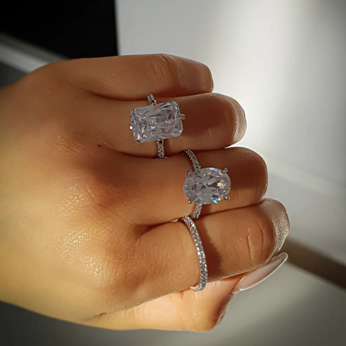 luckacco luxury 925 sterling silver oval square simulated diamond rings finger for cocktail engagement wedding women jewelry