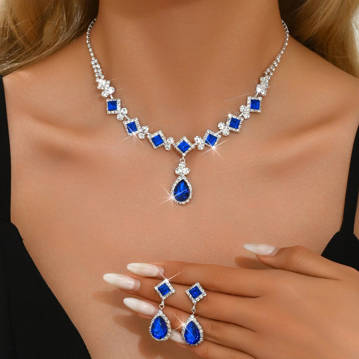 luckacco 3-piece women's claw chain series geometric droplet earrings necklace set wedding banquet party holiday gift 8056
