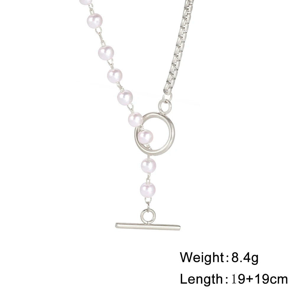luckacco unift paperclip ot buckle pearl necklace choker half pearl half chain gold plated necklace fashion boho wedding jewelry women