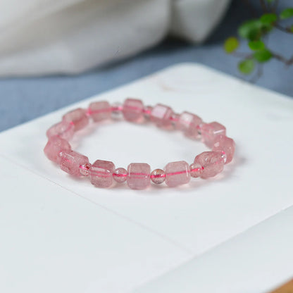 Luckacco Natural Strawberry Sugar Cube Single Circle Bracelet Versatile Pink Beaded Jewelry