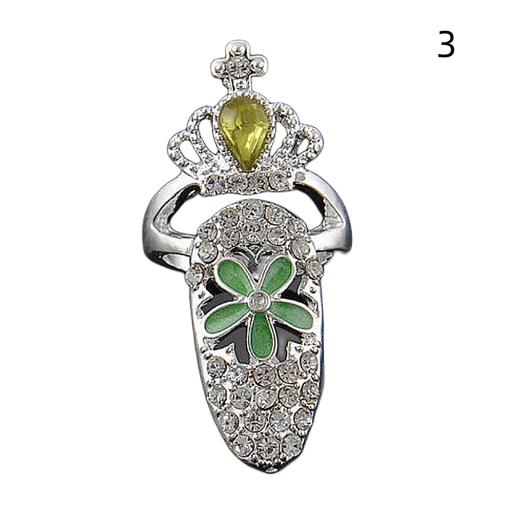 luckacco fashion rhinestone crown flower nail ring adjustable opening gold plated manicure joint ring for women party jewelry