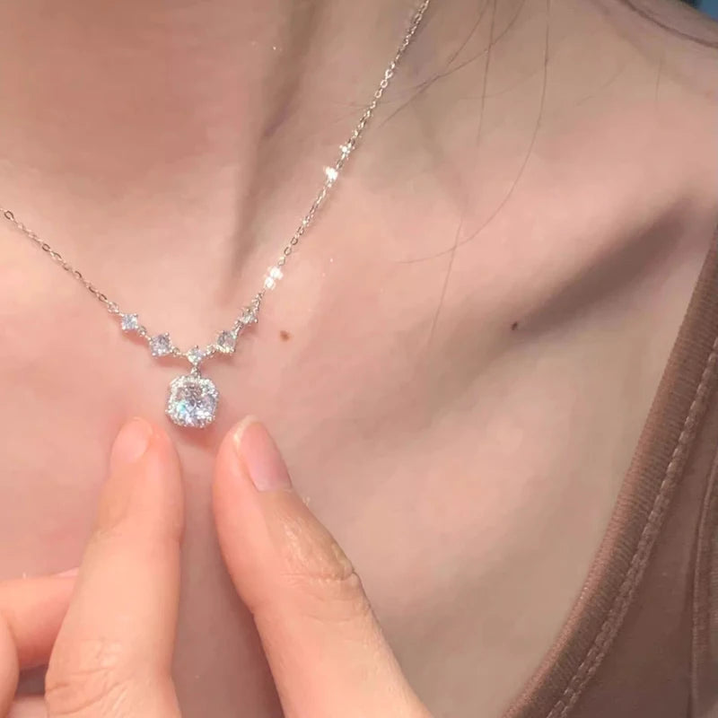luckacco s925 sterling silver zircon pendants necklaces for girl luxury cz fine jewelry gift female wedding gift