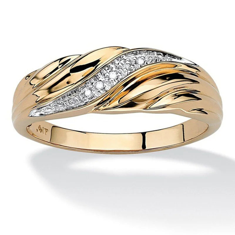luckacco fashion creative twisted men women ring exquisite gold color metal inlaid with white zircon engagement ring jewelry