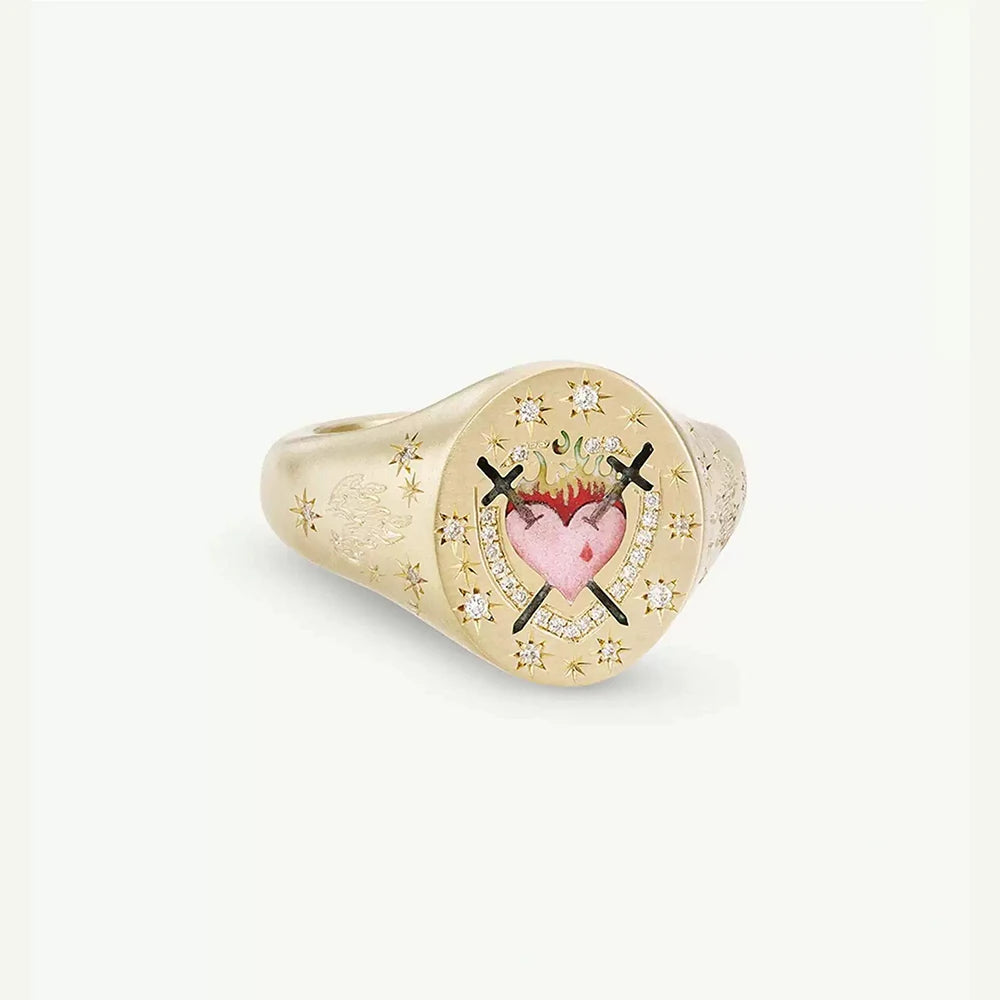 luckacco 2025 new finger ring copper gold color plated metal tarot enamel stainless steel rings for women jewelry