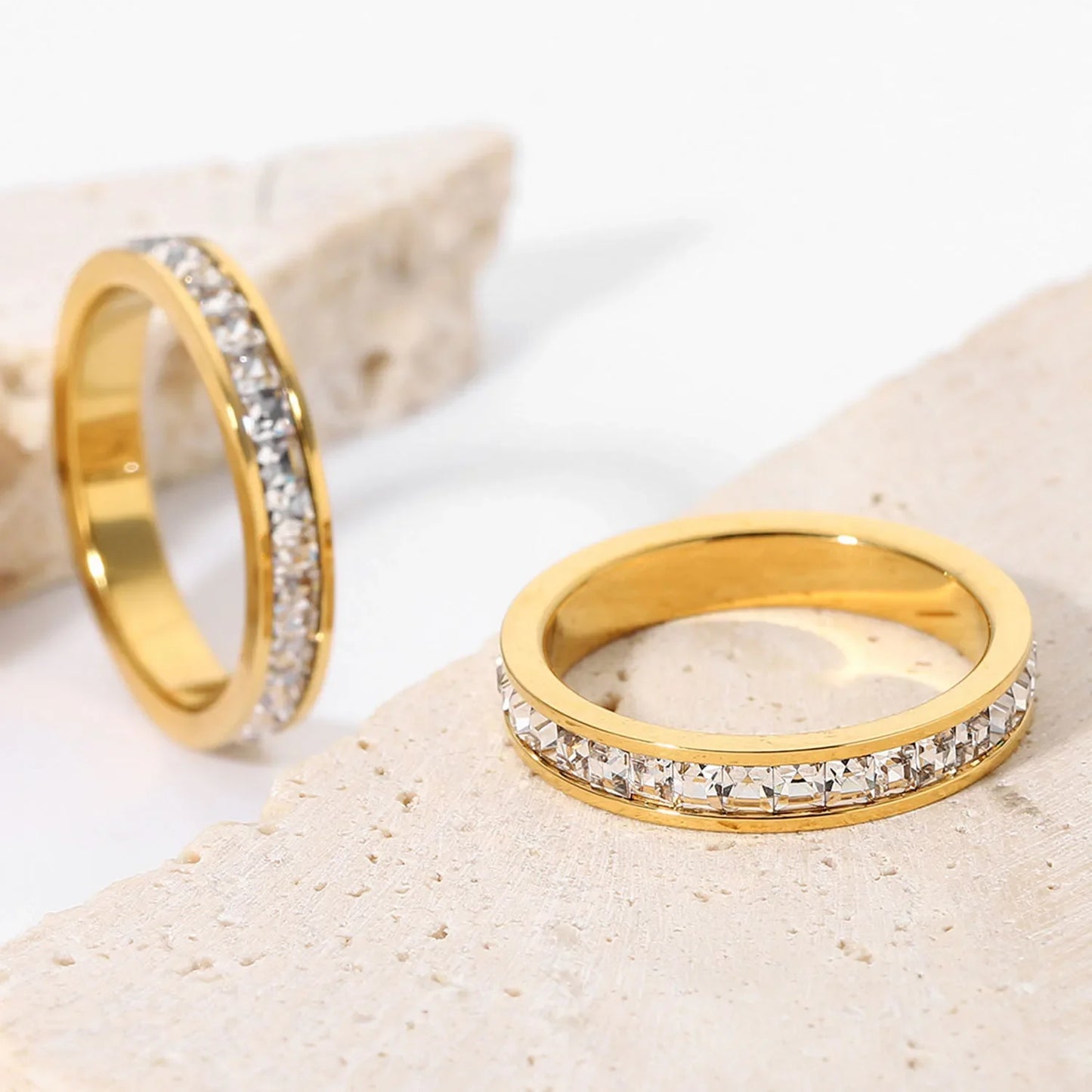 luckacco 1 and 2 rows stones ring for women quality silver rose gold color stainless steel wedding ring