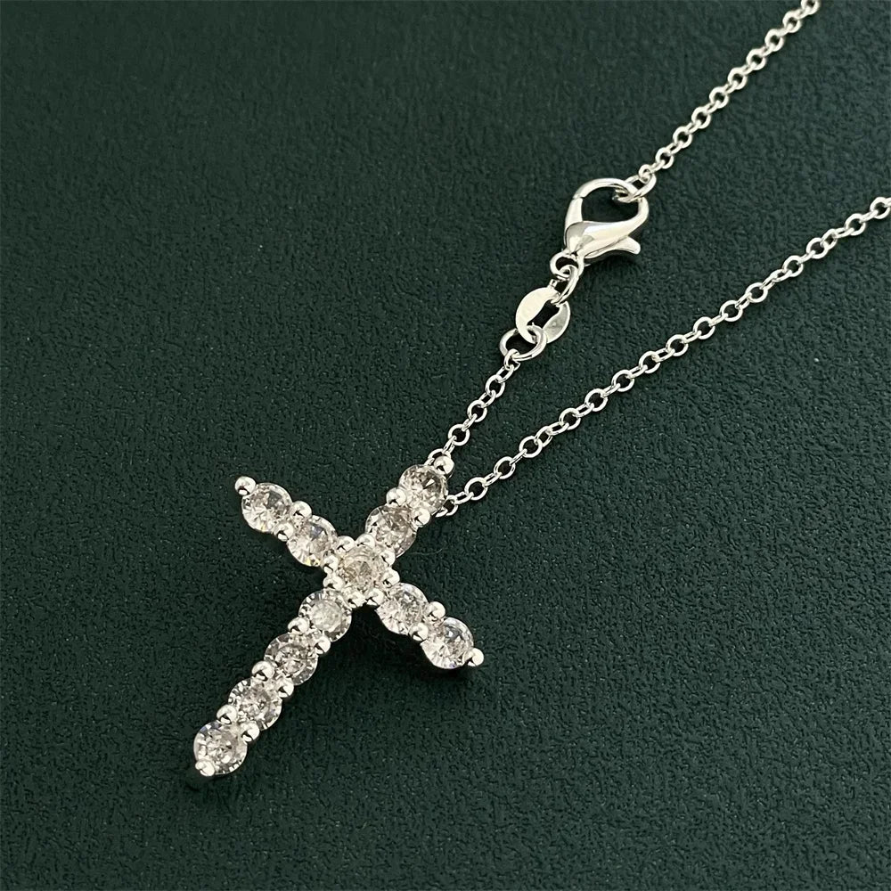 luckacco 925 sterling silver diamond cross pendant with thin chain, versatile and fashionable