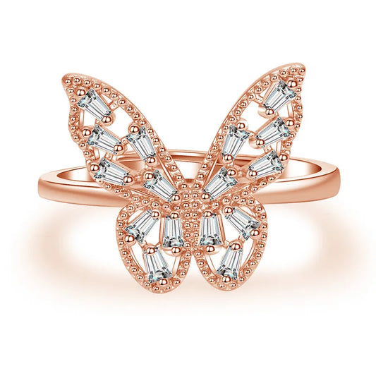 Luckacco 925 Sterling Silver Zircon Butterfly Ring For Women Rings Wedding Fine Jewelry Accessories 2025 Trendy Party Gifts