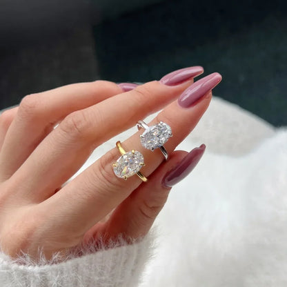 Luckacco Luxury Oval Cut Cubic Zirconia Rings for Women Simple Classic Design Wedding Engagement Promise Accessories Eternity Jewelry