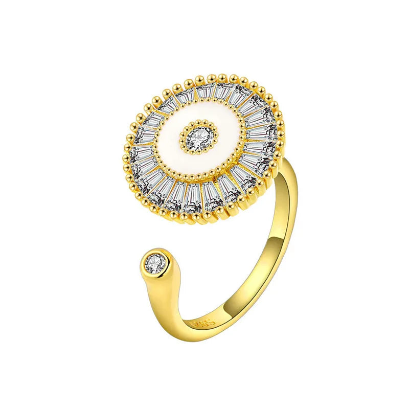 luckacco ethnic mandala flower finger rings for women girls rotating rose sun planet anxiety knuckle ring anti stress jewelry