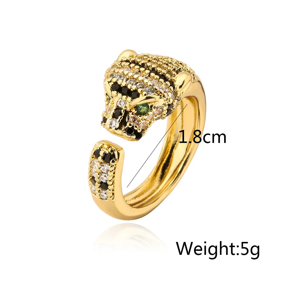luckacco new arrive high quality bling women rings, gold color leopard finger band with aaa cz stone row, elegant lover jewelry gift