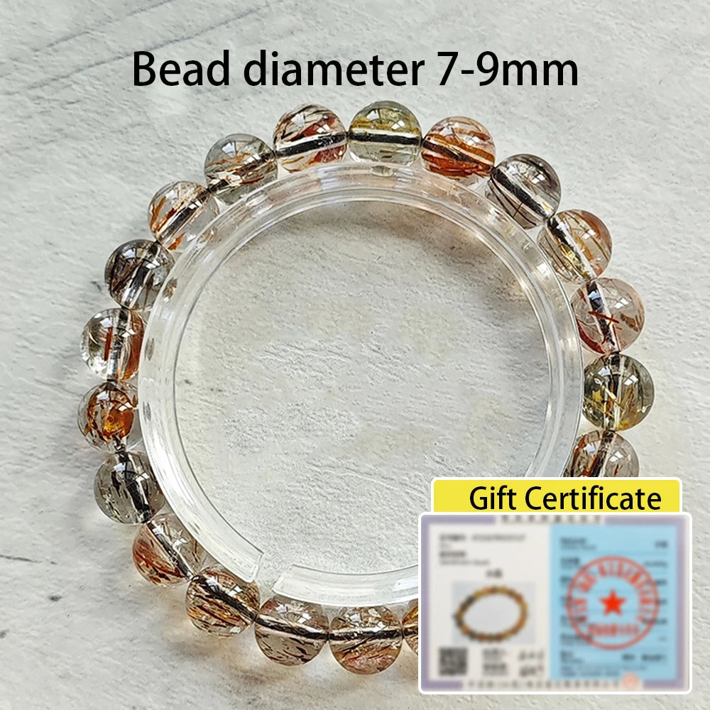 luckacco natural black golden super seven bracelet hair rutilated bracelet jewelry for woman crystal round beads stone stretch bracelet