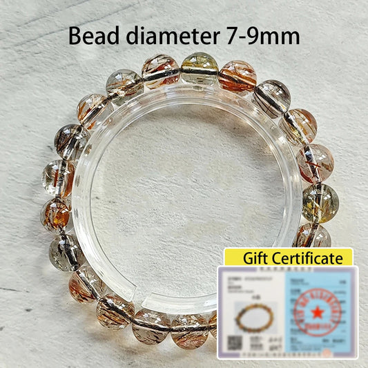 Luckacco Natural Black Golden Super Seven Bracelet Hair Rutilated Bracelet Jewelry For Woman Crystal Round Beads Stone Stretch Bracelet