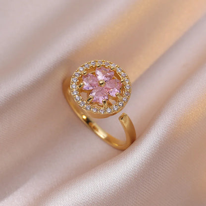 Luckacco Luxury Zircon Four-leaf Clover Rotating Ring Lucky Transfer Jewelry Gift for Children Tik Tok Same Style for Women for Friends