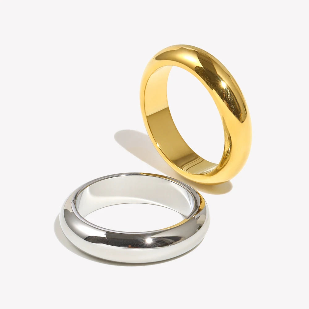 luckacco e.b.belle waterproof gold plated silver color minimalist basic thick plain loop circle stainless steel rings for women