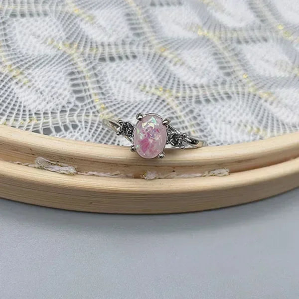 luckacco rings for women fashion high-end jewelry stainless steel copper opal embed dove egg shape couple lovers rings for women wedding