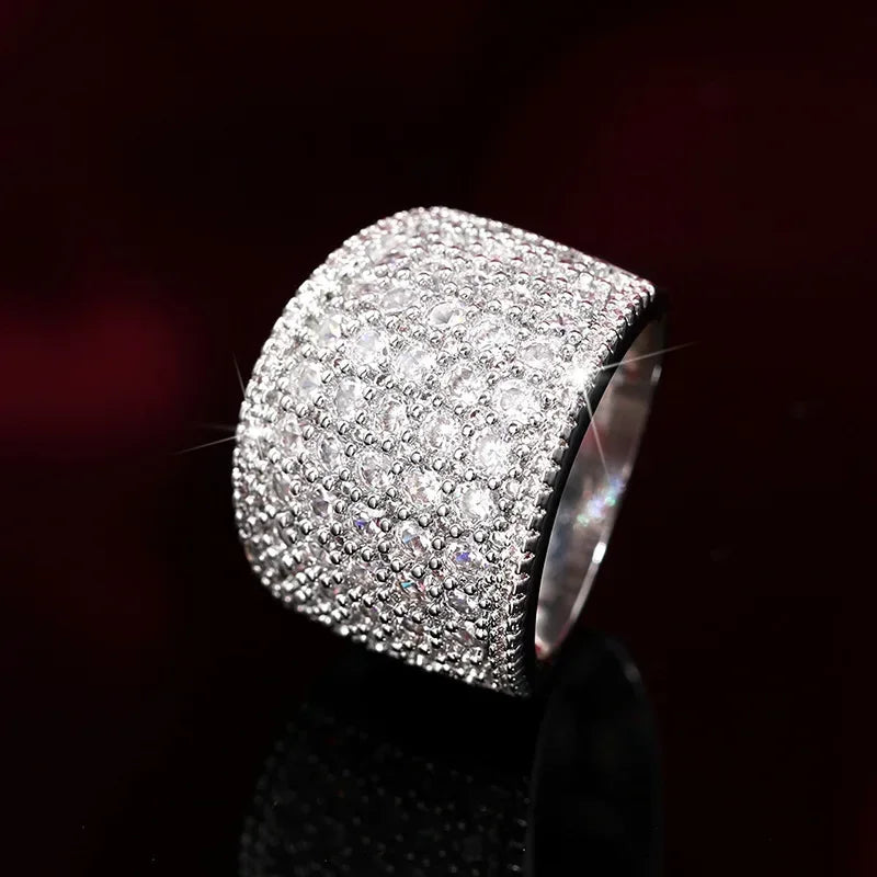 luckacco 2025 full bling iced out rings for women luxury silver color crystal finger  wedding engagement bands hot trendy jewelry