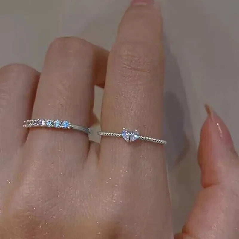 luckacco korea new fashion jewelry exquisite silver color zircon ring elegant women's opening adjustable wedding gift luxury accessory