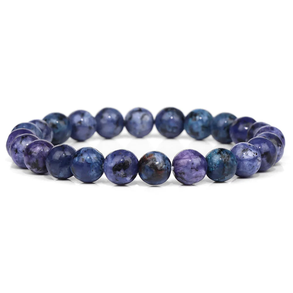 luckacco purple stone bracelet 8mm natural stone fire dragon agates amethysts fluorite jasper beads elastic bracelets for women men