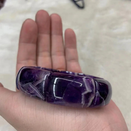 Luckacco Natural Amethyst Stone Beads Bracelet Natural Energy Stone Bangle Gemstone Jewelry for Woman Birthstone for Aquarius for Gift