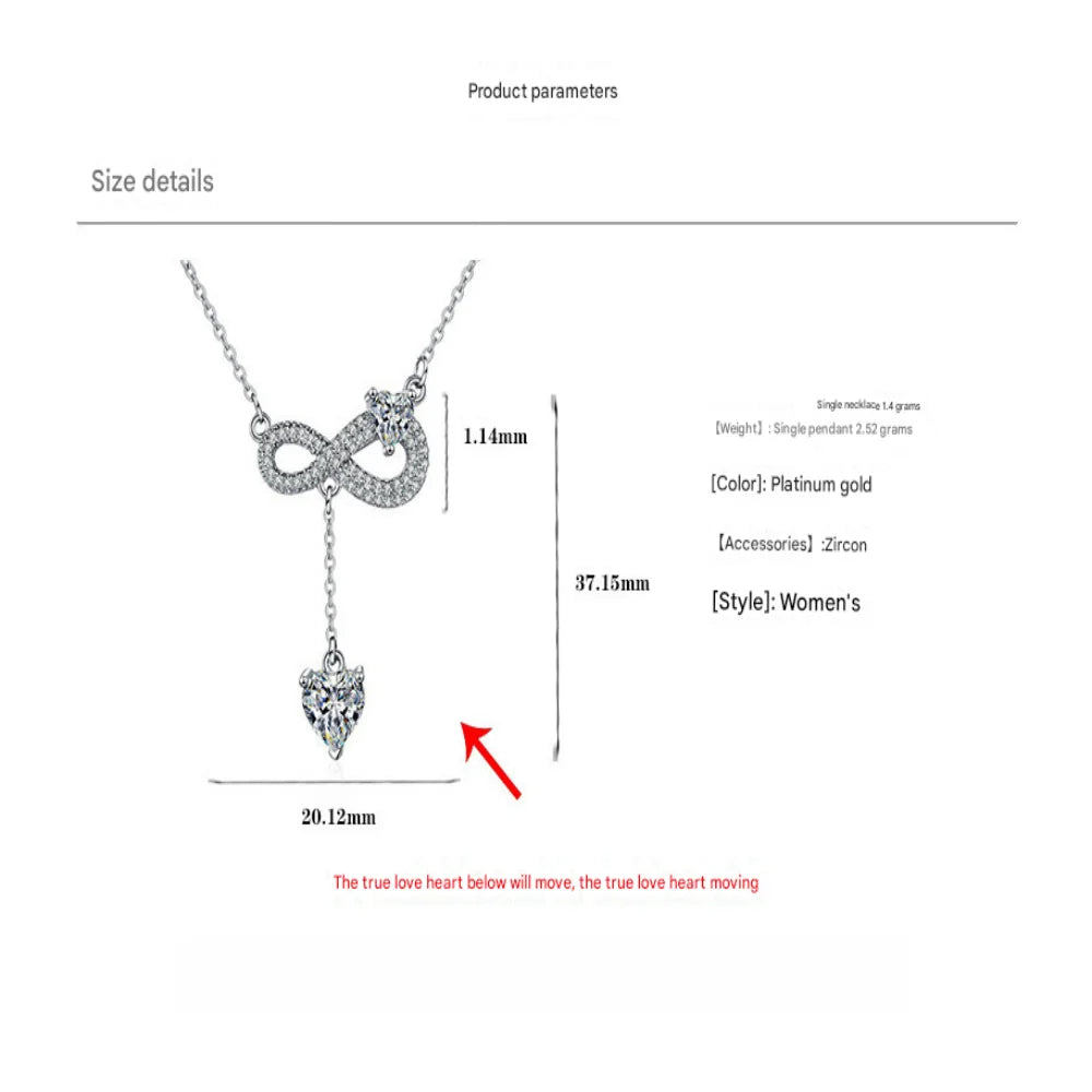 luckacco 925 sterling silver necklace tassel heart pendant sparkling zircon women's necklace birthday party gift jewelry accessories