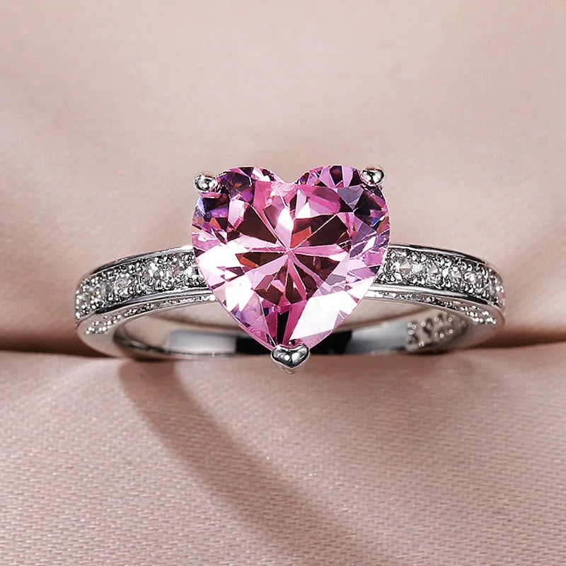 luckacco luxury solitaire women heart engagement rings pink cubic zirconia proposal rings for girlfriend anniversary gift jewelry  rings