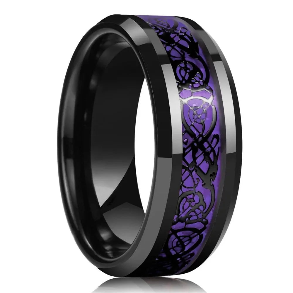 luckacco fashion men 8mm rose gold color stainless steel rings double groove pattern promise rings for men wedding jewelry accessories