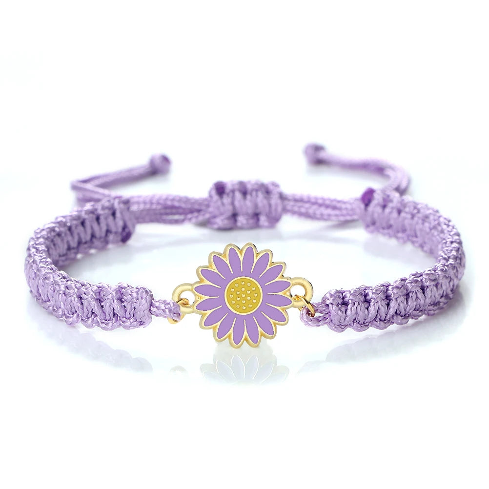 luckacco new women rope bracelets hand woven purple thread bracelet cute animal pendant bracelet vintage daisy flower bangle girl jewelry