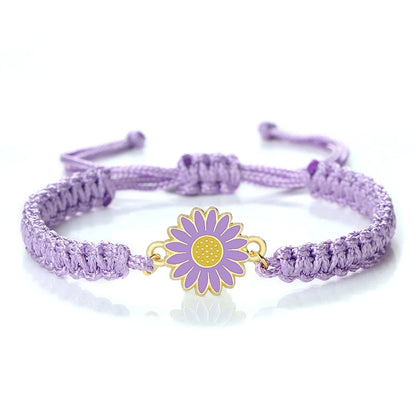 Luckacco New Women Rope Bracelets Hand Woven Purple Thread Bracelet Cute Animal Pendant Bracelet Vintage Daisy Flower Bangle Girl Jewelry