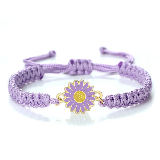 Luckacco New Women Rope Bracelets Hand Woven Purple Thread Bracelet Cute Animal Pendant Bracelet Vintage Daisy Flower Bangle Girl Jewelry
