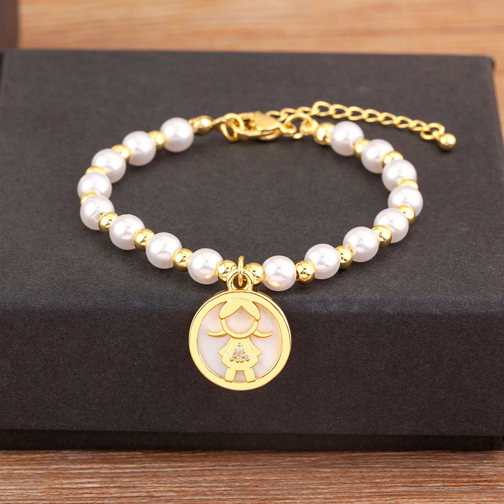 luckacco nidin high quality round shape girl boy pearl beads zircon hand bracelets for female son daughter cute jewelry mother's day gift