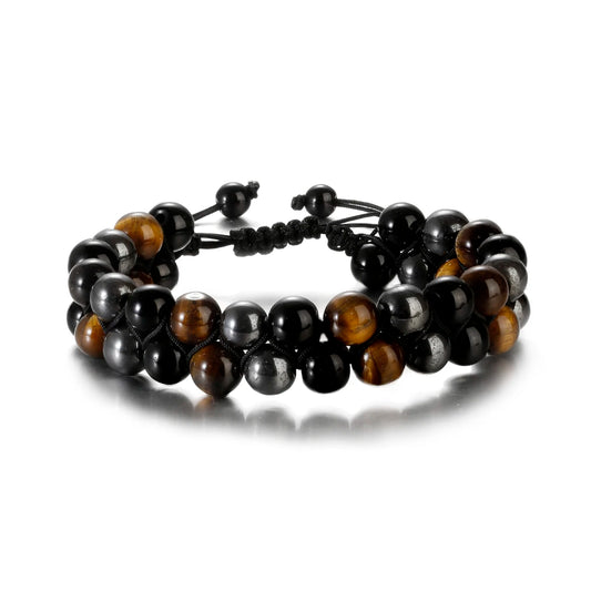 Luckacco Fashion Men Tiger Eye Natutal Stone Beaded Braided Bracelet Bangles Handmade Double Layer Lapis Lazuli Bracelets Hommes