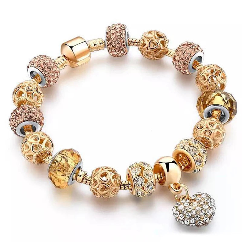 luckacco togory 2024 authentic gold color bees dangles charm bracelet white crystal beads fine bracelet for women kids birthday gifts