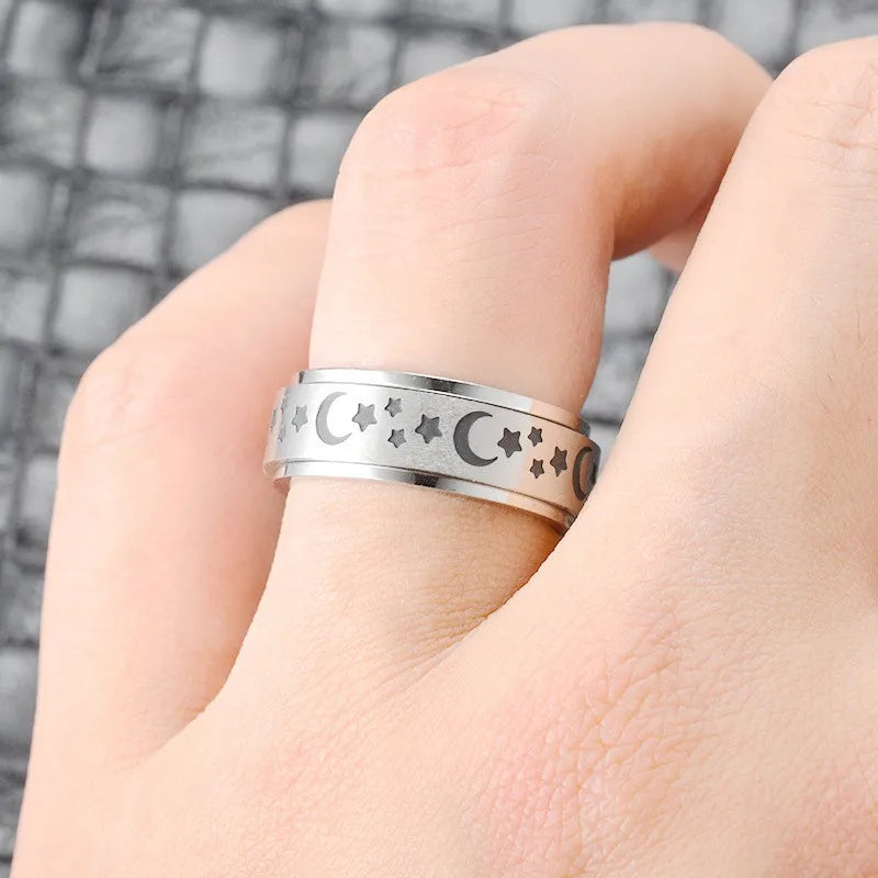 luckacco simple stainless steel anxiety fidget spinner rings for couple rotating anti stress wedding band knuckle ring fashion jewelry