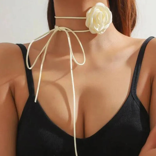 Luckacco Exquisite Imitation Pearl Choker Necklace Fashionable Bow Tie Lace Up Velalvet Necklace Personality Simple Jewelry For Woman