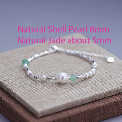 Luckacco VENTFILLE 925 Sterling Silver 6mm Shell Pearl Glass Bead Star Bracelet For Women Gift Crushed Silver Jewelry